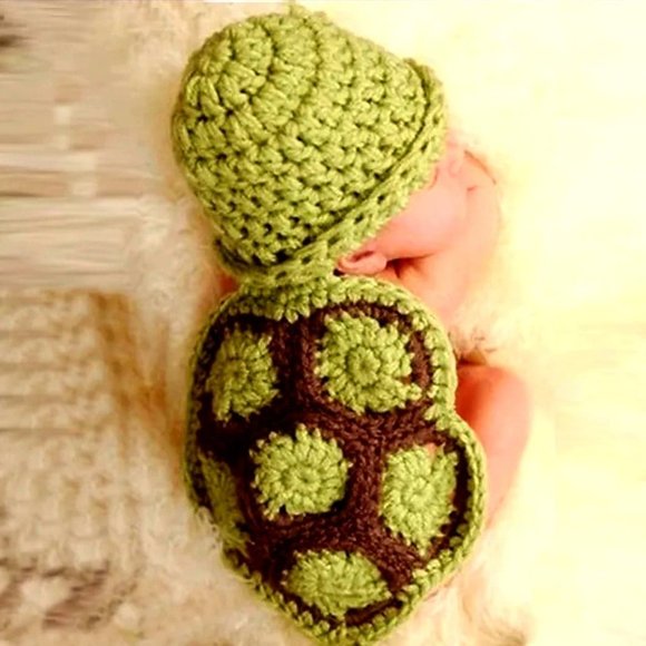 Newborn Photography Props Turtle Design Knitted Beanie Hat Accessories - Picture 7 of 8